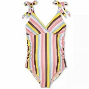 Isabel Maternity Tie Shoulder striped One Piece Swimsuit Size Small nwt